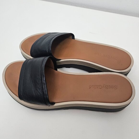 See by Chloé Robin Platform Sole Sandal Slides Sz 7.5 /38 Black Genuine Leather - Picture 5 of 9